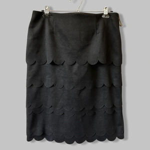 Anthropologie  Maeve Black Scallop Tiered Layer Wool Blend Midi Skirt